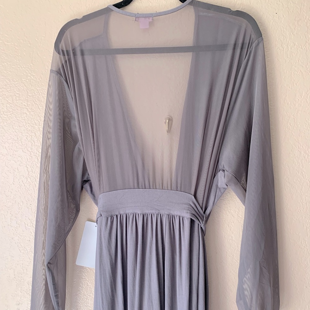 Amoureuse Mesh Sleeve Belted Gray Loungewear Long Robe Size 1X - Picture 4 of 8